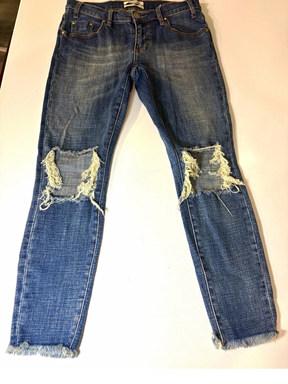 One Teaspoon Blue Skinny Jeans with Knee Rips